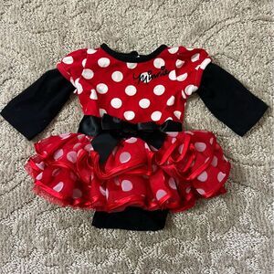 NEWBORN Disney Minnie Mouse Red & Black Polka Dot outfit Costume w/free puppet